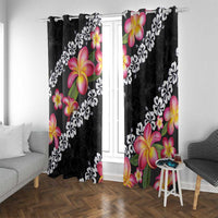 Black Polynesia Window Curtain Plumeria With Hibiscus Pattern Tropical Vibes LT14 With Grommets Black - Polynesian Pride