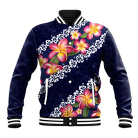 Blue Polynesia Baseball Jacket Plumeria With Hibiscus Pattern Tropical Vibes LT14 Unisex Blue - Polynesian Pride