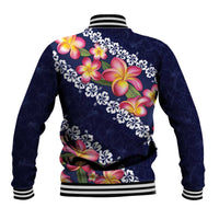 Blue Polynesia Baseball Jacket Plumeria With Hibiscus Pattern Tropical Vibes LT14 - Polynesian Pride