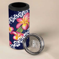 Blue Polynesia 4 in 1 Can Cooler Tumbler Plumeria With Hibiscus Pattern Tropical Vibes