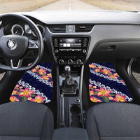 Blue Polynesia Car Mats Plumeria With Hibiscus Pattern Tropical Vibes LT14 Set 2pcs - Front Blue - Polynesian Pride