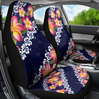 Blue Polynesia Car Seat Cover Plumeria With Hibiscus Pattern Tropical Vibes