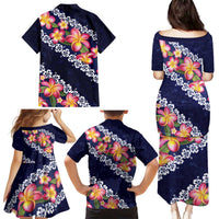 Blue Polynesia Family Matching Puletasi and Hawaiian Shirt Plumeria With Hibiscus Pattern Tropical Vibes LT14 - Polynesian Pride