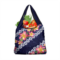 Blue Polynesia Grocery Bag Plumeria With Hibiscus Pattern Tropical Vibes LT14 1-pack One Size Blue - Polynesian Pride