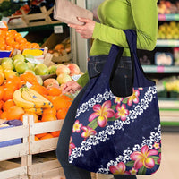 Blue Polynesia Grocery Bag Plumeria With Hibiscus Pattern Tropical Vibes LT14 - Polynesian Pride