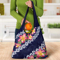 Blue Polynesia Grocery Bag Plumeria With Hibiscus Pattern Tropical Vibes LT14 - Polynesian Pride
