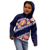 Blue Polynesia Kid Hoodie Plumeria With Hibiscus Pattern Tropical Vibes