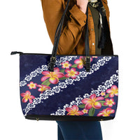 Blue Polynesia Leather Tote Bag Plumeria With Hibiscus Pattern Tropical Vibes LT14 - Polynesian Pride