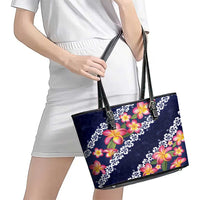 Blue Polynesia Leather Tote Bag Plumeria With Hibiscus Pattern Tropical Vibes LT14 - Polynesian Pride
