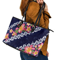 Blue Polynesia Leather Tote Bag Plumeria With Hibiscus Pattern Tropical Vibes LT14 - Polynesian Pride