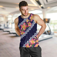 Blue Polynesia Men Tank Top Plumeria With Hibiscus Pattern Tropical Vibes LT14 Blue - Polynesian Pride