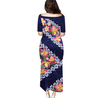 Blue Polynesia Puletasi Plumeria With Hibiscus Pattern Tropical Vibes LT14 - Polynesian Pride