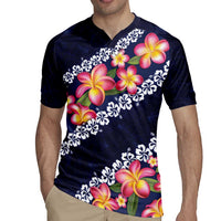 Blue Polynesia Rugby Jersey Plumeria With Hibiscus Pattern Tropical Vibes LT14 - Polynesian Pride