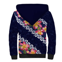 Blue Polynesia Sherpa Hoodie Plumeria With Hibiscus Pattern Tropical Vibes LT14 - Polynesian Pride