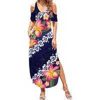 Blue Polynesia Summer Maxi Dress Plumeria With Hibiscus Pattern Tropical Vibes LT14 Women Blue - Polynesian Pride