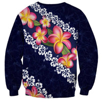 Blue Polynesia Sweatshirt Plumeria With Hibiscus Pattern Tropical Vibes LT14 - Polynesian Pride