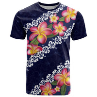 Blue Polynesia T Shirt Plumeria With Hibiscus Pattern Tropical Vibes