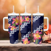 Blue Polynesia Tumbler With Handle Plumeria With Hibiscus Pattern Tropical Vibes LT14 - Polynesian Pride