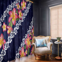 Blue Polynesia Window Curtain Plumeria With Hibiscus Pattern Tropical Vibes LT14 - Polynesian Pride
