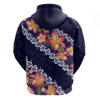 Blue Polynesia Zip Hoodie Plumeria With Hibiscus Pattern Tropical Vibes