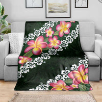 Green Polynesia Blanket Plumeria With Hibiscus Pattern Tropical Vibes LT14 - Polynesian Pride