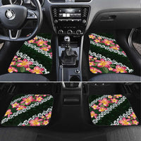 Green Polynesia Car Mats Plumeria With Hibiscus Pattern Tropical Vibes LT14 Set 4pcs Green - Polynesian Pride