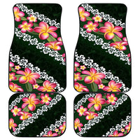 Green Polynesia Car Mats Plumeria With Hibiscus Pattern Tropical Vibes LT14 - Polynesian Pride