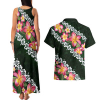 Green Polynesia Couples Matching Tank Maxi Dress and Hawaiian Shirt Plumeria With Hibiscus Pattern Tropical Vibes LT14 - Polynesian Pride