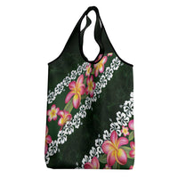 Green Polynesia Grocery Bag Plumeria With Hibiscus Pattern Tropical Vibes LT14 - Polynesian Pride