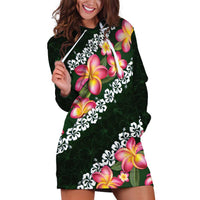 Green Polynesia Hoodie Dress Plumeria With Hibiscus Pattern Tropical Vibes LT14 Green - Polynesian Pride