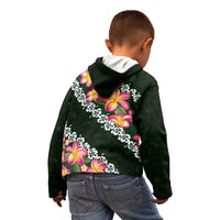 Green Polynesia Kid Hoodie Plumeria With Hibiscus Pattern Tropical Vibes