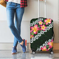 Green Polynesia Luggage Cover Plumeria With Hibiscus Pattern Tropical Vibes