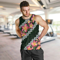 Green Polynesia Men Tank Top Plumeria With Hibiscus Pattern Tropical Vibes LT14 Green - Polynesian Pride