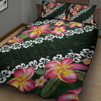 Green Polynesia Quilt Bed Set Plumeria With Hibiscus Pattern Tropical Vibes LT14 - Polynesian Pride