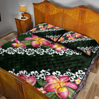 Green Polynesia Quilt Bed Set Plumeria With Hibiscus Pattern Tropical Vibes LT14 - Polynesian Pride