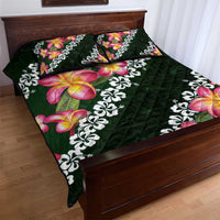 Green Polynesia Quilt Bed Set Plumeria With Hibiscus Pattern Tropical Vibes LT14 - Polynesian Pride
