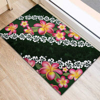Green Polynesia Rubber Doormat Plumeria With Hibiscus Pattern Tropical Vibes LT14 - Polynesian Pride