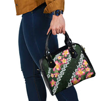 Green Polynesia Shoulder Handbag Plumeria With Hibiscus Pattern Tropical Vibes LT14 - Polynesian Pride