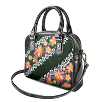 Green Polynesia Shoulder Handbag Plumeria With Hibiscus Pattern Tropical Vibes LT14 - Polynesian Pride