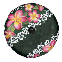 Green Polynesia Spare Tire Cover Plumeria With Hibiscus Pattern Tropical Vibes LT14 - Polynesian Pride