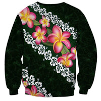 Green Polynesia Sweatshirt Plumeria With Hibiscus Pattern Tropical Vibes LT14 - Polynesian Pride