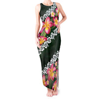 Green Polynesia Tank Maxi Dress Plumeria With Hibiscus Pattern Tropical Vibes LT14 Women Green - Polynesian Pride
