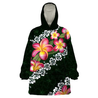 Green Polynesia Wearable Blanket Hoodie Plumeria With Hibiscus Pattern Tropical Vibes LT14 One Size Green - Polynesian Pride