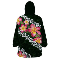 Green Polynesia Wearable Blanket Hoodie Plumeria With Hibiscus Pattern Tropical Vibes LT14 - Polynesian Pride