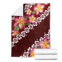 Oxblood Polynesia Blanket Plumeria With Hibiscus Pattern Tropical Vibes LT14 - Polynesian Pride