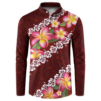 Oxblood Polynesia Button Sweatshirt Plumeria With Hibiscus Pattern Tropical Vibes LT14 Oxblood - Polynesian Pride