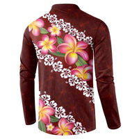 Oxblood Polynesia Button Sweatshirt Plumeria With Hibiscus Pattern Tropical Vibes LT14 - Polynesian Pride
