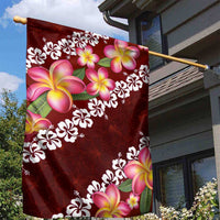 Oxblood Polynesia Garden Flag Plumeria With Hibiscus Pattern Tropical Vibes LT14 - Polynesian Pride