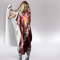 Oxblood Polynesia Hooded Blanket Plumeria With Hibiscus Pattern Tropical Vibes LT14 - Polynesian Pride