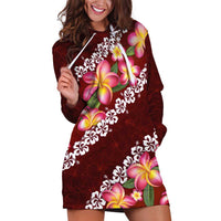Oxblood Polynesia Hoodie Dress Plumeria With Hibiscus Pattern Tropical Vibes LT14 Oxblood - Polynesian Pride